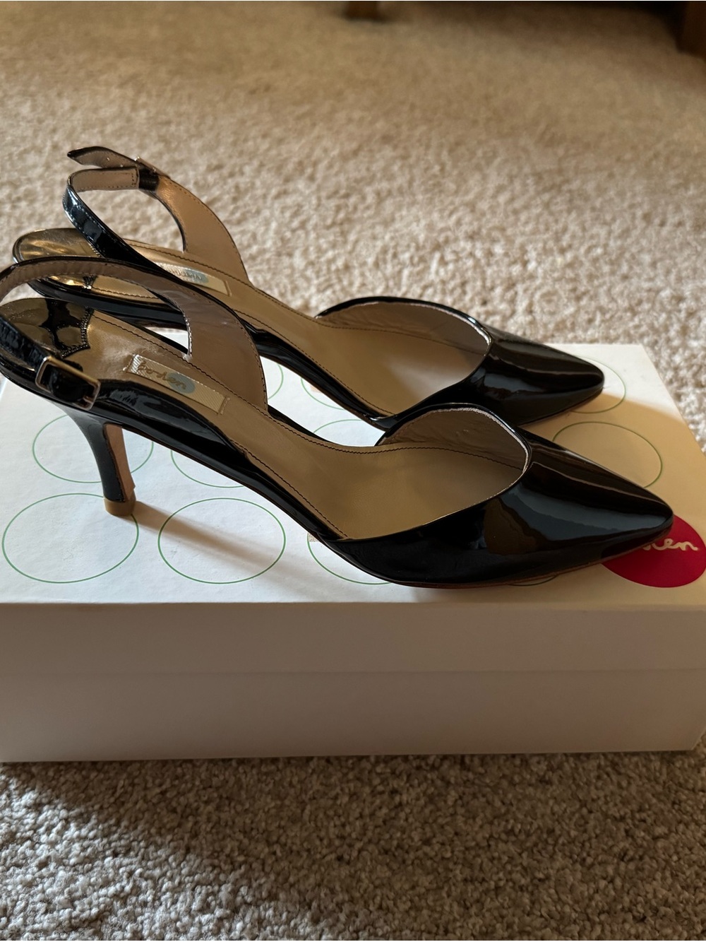 Boden Black Patent Slingback Pointed-Toe Heels